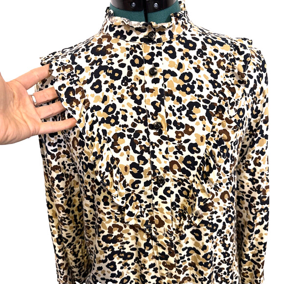 ANTHROPOLOGIE MAEVE Katia Leopard Print Ruffled Button Up Blouse Size 10 Career - Picture 2 of 13